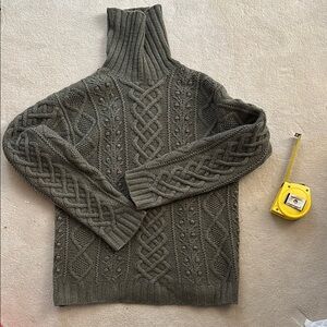 Women's thick multi ply Cable Knit cashmere Turtleneck Sweater - olive